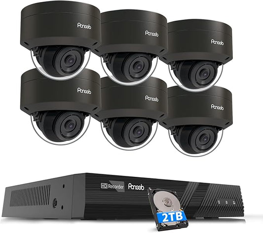 PoE Security Camera System, 6PCS Wired 5MP IK10 Vandal-Proof IP PoE Dome Cameras Outdoor with Person Detection, IP66 100ft IR Night Vision, 4K 8 Channel NVR with 2TB HDD, PD54B0608-5M