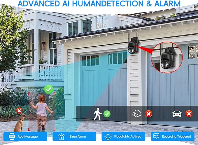 [3K, 360° View] 5MP Wireless Security Camera System, 4pcs 3K PTZ Cameras Outdoor Indoor, C102 Dual WiFi Surveillance System NVR with 4LED Floodlights & Siren Alarm, 2 Way Audio,Motion Sensor,1TB HDD
