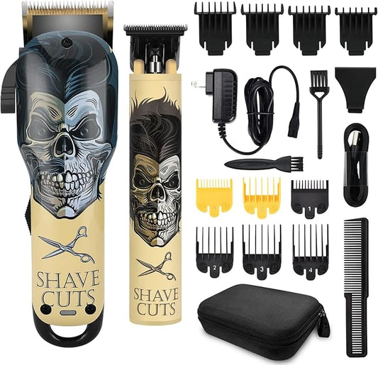 BESTBOMG® Hair Clippers & Trimmer Ceramic T-Blade Cordless Haircut Sets Rechargeable with 10 Guide Combs & for Men/Father/Husband/Boyfriend