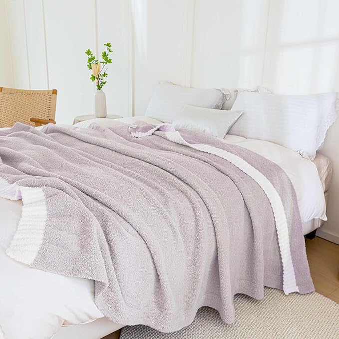 Soft Fuzzy Throw Blanket - Light Grey Cozy Warm Knit Fluffy Plush, Lightweight & Breathable, Throw for Bed, Chair, Sofa, Couch, Outdoor, 50"X60", Oeko-TEX Certified