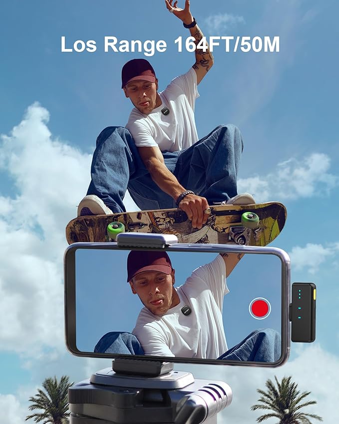 Mini Microphone for iPhone Android, Wireless Mic with 40H Battery, Noise Cancellation, 48KHz 16-Bit, 164ft Range, Magnetic & Clip on Lavalier Microphone for Video Recording, YouTube, Tiktok, Vlogging
