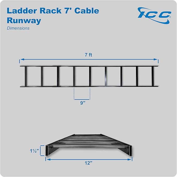 ICC Cable Runway Rack 7' Straight Section, 16-Gauge Steel, Made in USA, 2-Pack