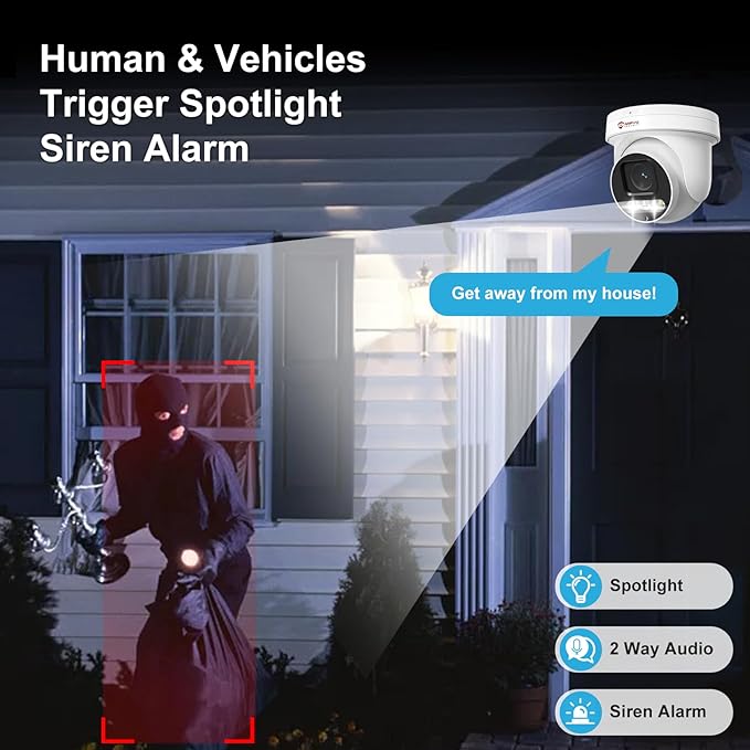 Anpviz 6MP PoE PTZ Camera Outdoor, 5X Optical Zoom 2.7~13.5mm Lens, Pan Tilt Zoom IP Security Camera with Human Vehicle Detection, Spotlight&Sound Alarm, SD Card Slot, IP66, NDAA Compliant (U Series)