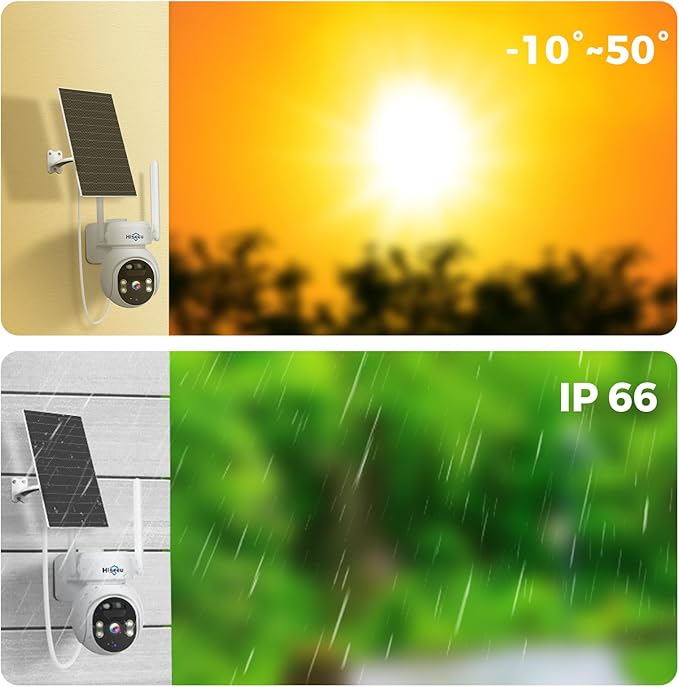 Hiseeu Solar Camera, 4MP 100% Wireless WiFi Camera Outdoor, Humanoid Detection, PTZ 360° View, Color Night Vision, IP66 Waterproof, 2-Way Audio, 2.4G WiFi, Compatible with NVR, No Monthly Fee, 2PCS