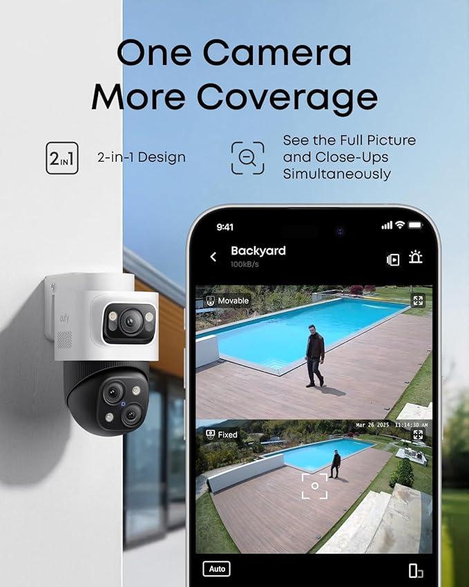 eufy PoE Bullet-PTZ Cam S4, NVR Wired Add On Cam, Requires eufy NVR, 4K UHD Triple Lens, 360° Pan and Tilt, 8X Hybrid Zoom, AI Tracking, Red and Blue Light, PoE Plug and Play, 24/7 Recording