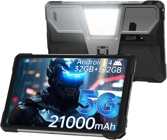 8849 Tank Pad Tablet 10.95 inch, 5G Android 14 Rugged Tablet with Projector, 32GB+512GB/(2TB Expand) IP68 Waterproof Unlocked Outdoor Tablets 21000mAh, 32MP+50MP Camera/Camping Light/WiFi/GPS/OTG