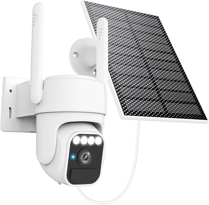 Solar Camera Outdoor Wireless, Wi-Fi Security Cameras for Home, 360° View, Two-Way Talk, Auto Tracking, Light Alarm, Color Night Vision