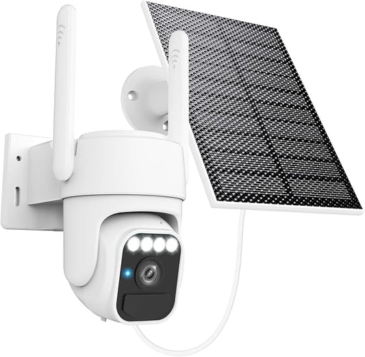 Solar Camera Outdoor Wireless, Wi-Fi Security Cameras for Home, 360° View, Two-Way Talk, Auto Tracking, Light Alarm, Color Night Vision