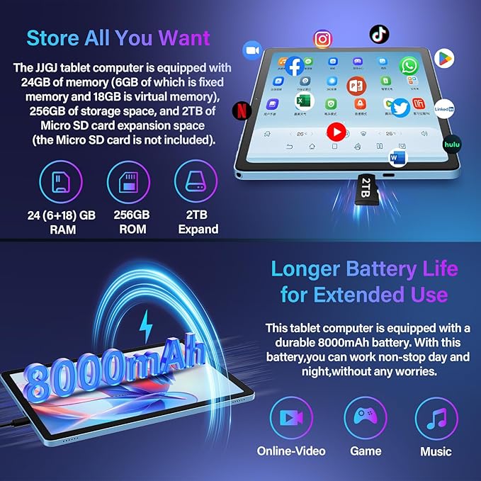 11 Inch Tablet Android 15 Tablet, 2026 Tablets with keyboard, 24GB+256GB+2TB Expand, 2 in 1 Tablets with Case Mouse Stylus, 8000mAh Battery, Octa-Core, Supports Widevine L1, 5G WiFi, GPS (Black Case)