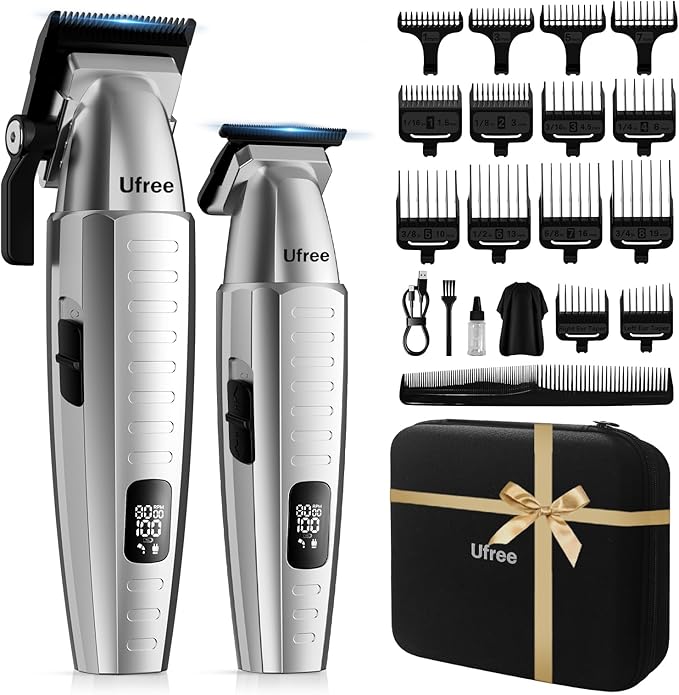 Ufree Professional Hair Clippers for Men with Bag, Mens Clippers and Trimmers Set, Barber Clippers Set, Electric Beard Trimmer, Gifts for Men, Silver