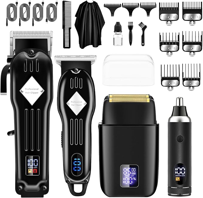 SUNNOW Professional Hair Clippers and Trimmer Set for Men, Beard Trimmer & Foil Shaver & Nose Trimmer Kit, Cordless Mens Clippers and Grooming Kit for Hair Cutting, Beard Styling, Home, Barber