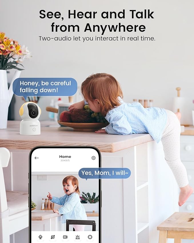 2K 3MP Indoor Security Camera, 5GHz/2.4GHz WiFi Camera,Security Camera for Home, 360°Pan Security Cameras with Motion Detection & One-Touch Call, Night Vision, Compatible with Alexa, Yellow
