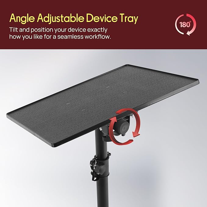 PYLE Laptop & Projector Stand, Tripod Stand With Adjustable Height 28"-50", Portable DJ Equipment Mount, Angle Adjustable Tray, Lightweight Metal Construction, Stage, Studio, Musicians & Performers