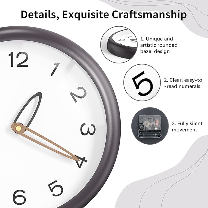 Modern Wall Clock,Battery Operated,Tempered Glass,12" Silent Clocks for Living Room,Bedroom,Kitchen,Bathroom - Stylish Home Decor Gift (Space Gray)