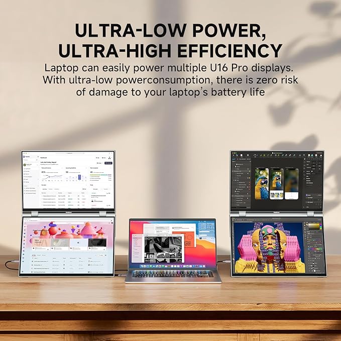 U16 Pro 16" Dual Portable Monitor Touchscreen, 1200P FHD Laptop Screen Extender with USB-C/HDMI, Plug & Play Foldable Travel Monitor for Laptop/Mac/PC/Phone/Windows, VESA Mountable