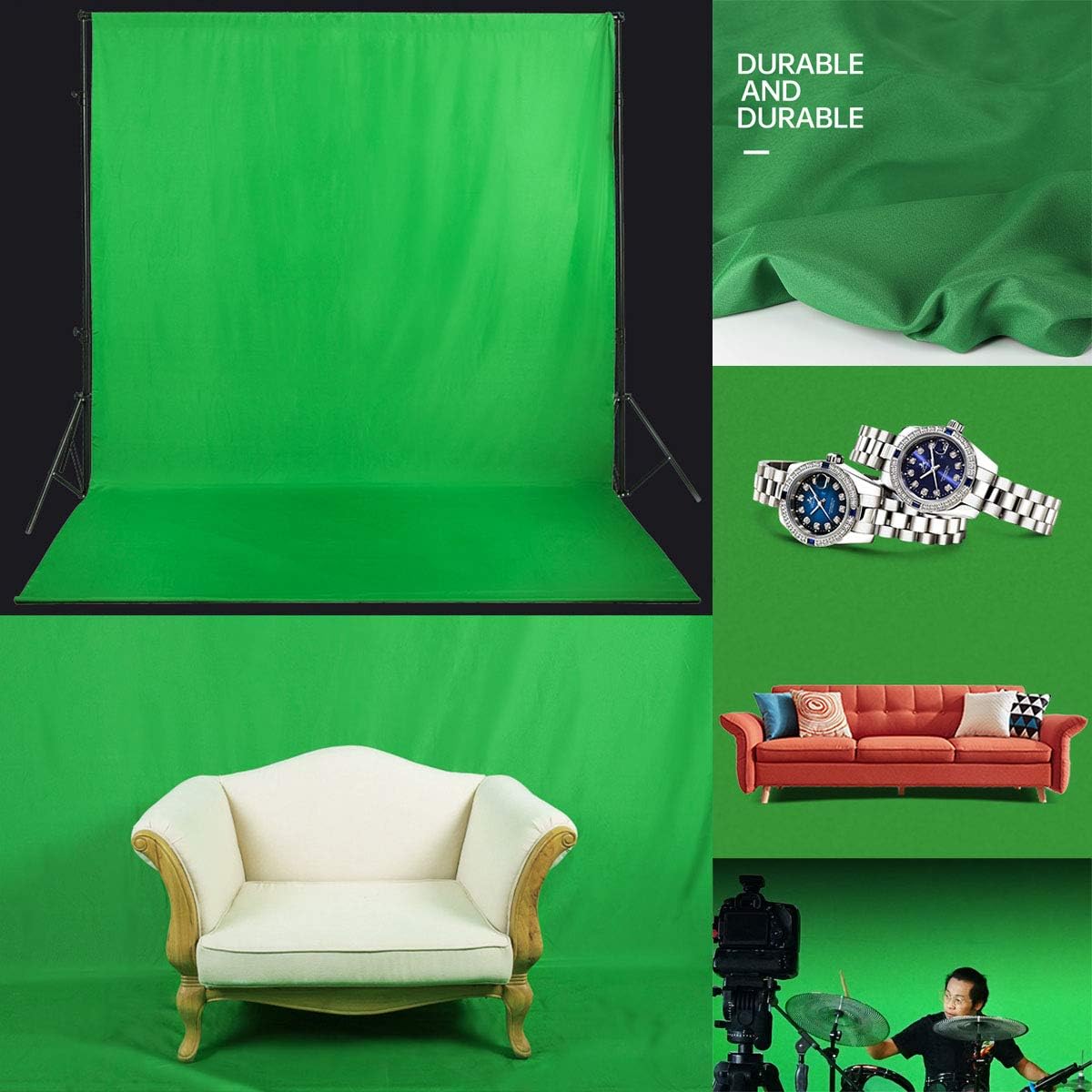 Green Screen Backdrop 6x9ft Photo Backdrop Chromakey Muslin Portrait Green Backdrop for PS Keying/Video Creation/Studio Portrait Shoots