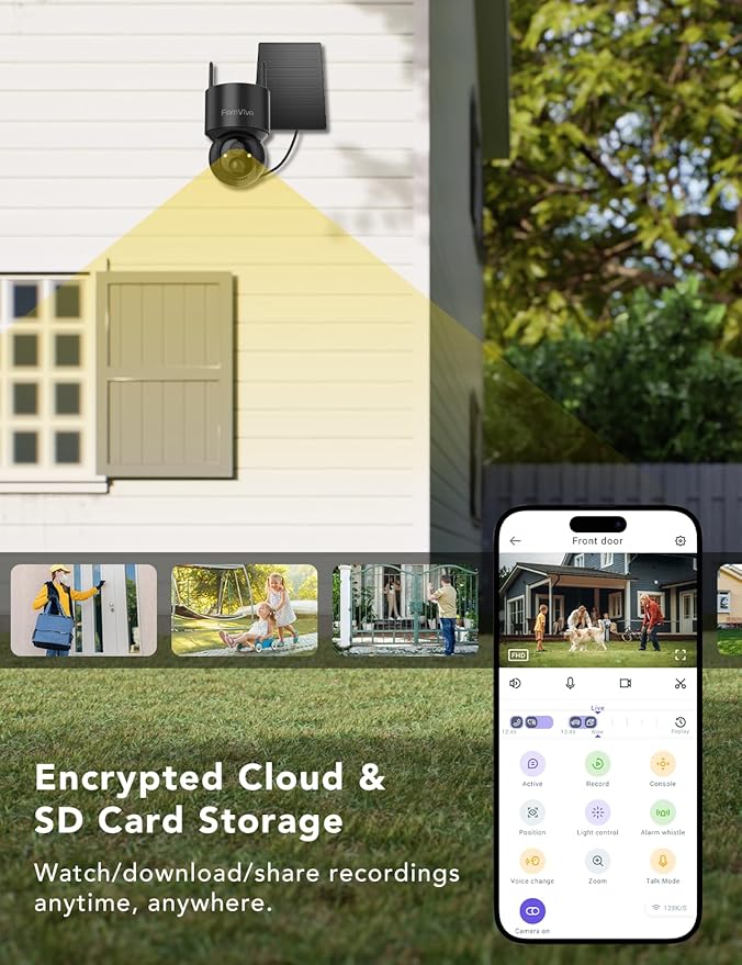 2K Solar Security Cameras Wireless Outdoor, 360°PTZ Battery Powered Cameras for Home Security, 2.4G WiFi Outdoor Camera with Color Night Vision, IP66 Waterproof, Motion Sensor Alarm, Black-4P