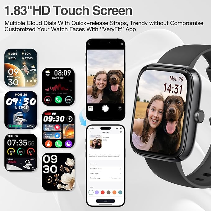 Smart Watch for Women Men with Bluetooth Call, Alexa Built-in Smartwatch, 1.83"DIY Dial Fitness Watch with Sleep Heart Rate Monitor, 110+ Sport Modes, IP68 Waterproof Watch Compatible with Android iOS