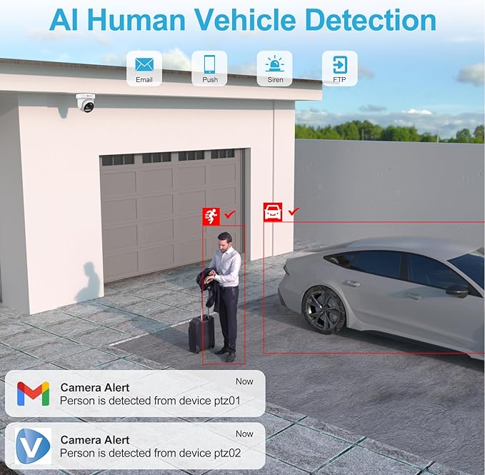 Anpviz 4K 8MP PoE PTZ Camera Outdoor, 5X Optical Zoom 2.7~13.5mm Lens, Pan 280° Tilt 90° IP Security Camera Human Vehicle Detection, Spotlight&Sound Alarm, 2 Way Talk, SD Card Slot, IP66 (U Series)