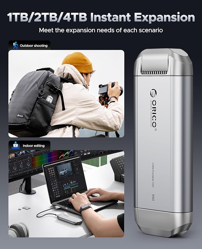 ORICO R40 1TB External Solid State Drive - 3700MB/s Ultra-Fast Speed, 40Gbps via Thunderbolt 4/3/USB4.0, Portable SSD Plug and Play, Compatible with USB-C Phones, Tablets, PC & Mac