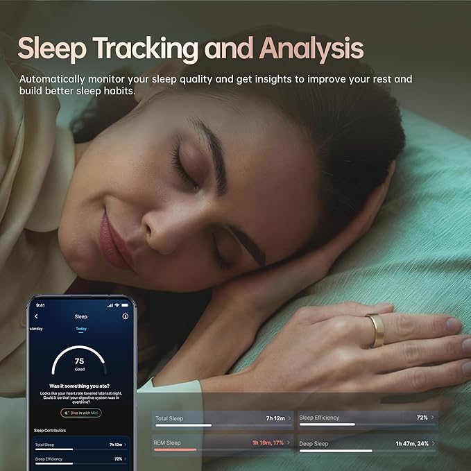 omni health Ring Smart Ring AI Health Tracker for Women Men Fitness/Stress/HR Tracker,Sleep/Exercise Monitoring,iOS & Android Compatible