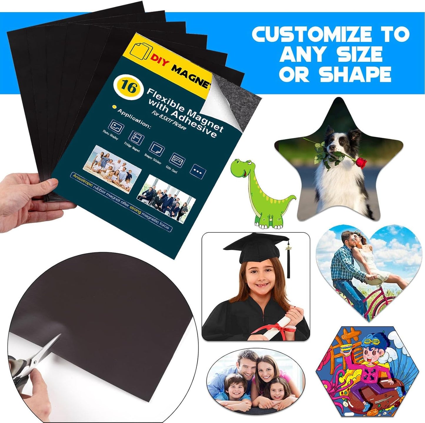 8.5X11 Inches Magnet Sheets for Letter Size (Pack of 16),Magnetic Sheets with Self-Stick Adhesive for Home/Classroom/Office,Easy Cut DIY Magnet