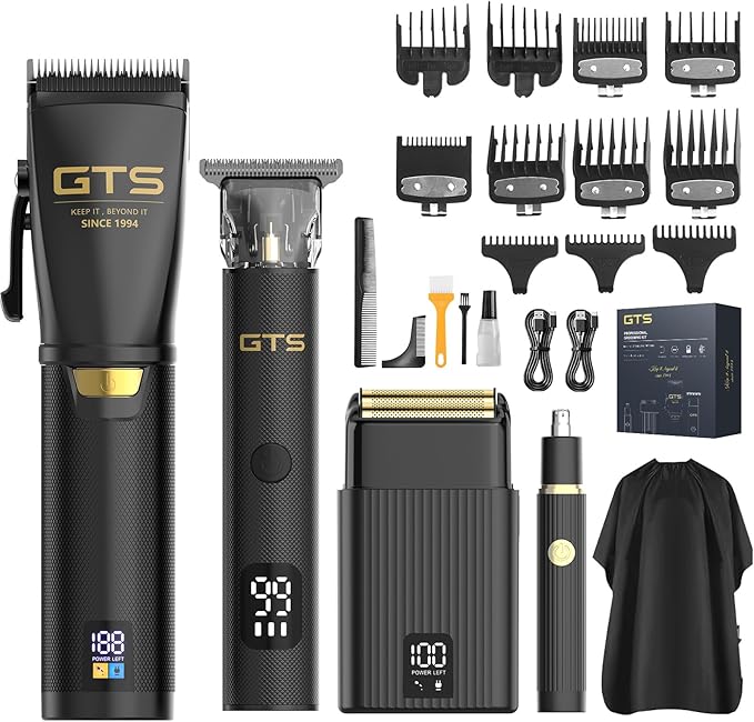 GTS Hair Clippers for Men Professional, Beard Trimmer Kits & Sets, Cordless Mens Hair Trimmer, Electric Shavers, Haircutting Machine with LED Display, for Barber 4 in 1