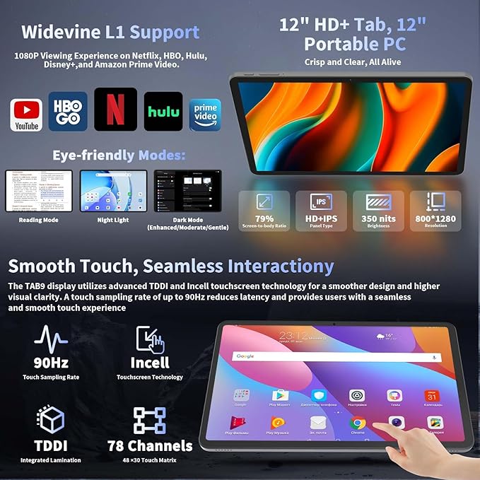 2026 12 Inch Tablet, Android 15 Tablets with Keyboard, 24GB+256GB+2TB Expand, 2K Display, Tablet PC with 5G WiFi, Octa-Core, 8000mAh, BT5.0, GMS, GPS, 2 in 1 Tablets with Case, Mouse, Stylus(Pink)