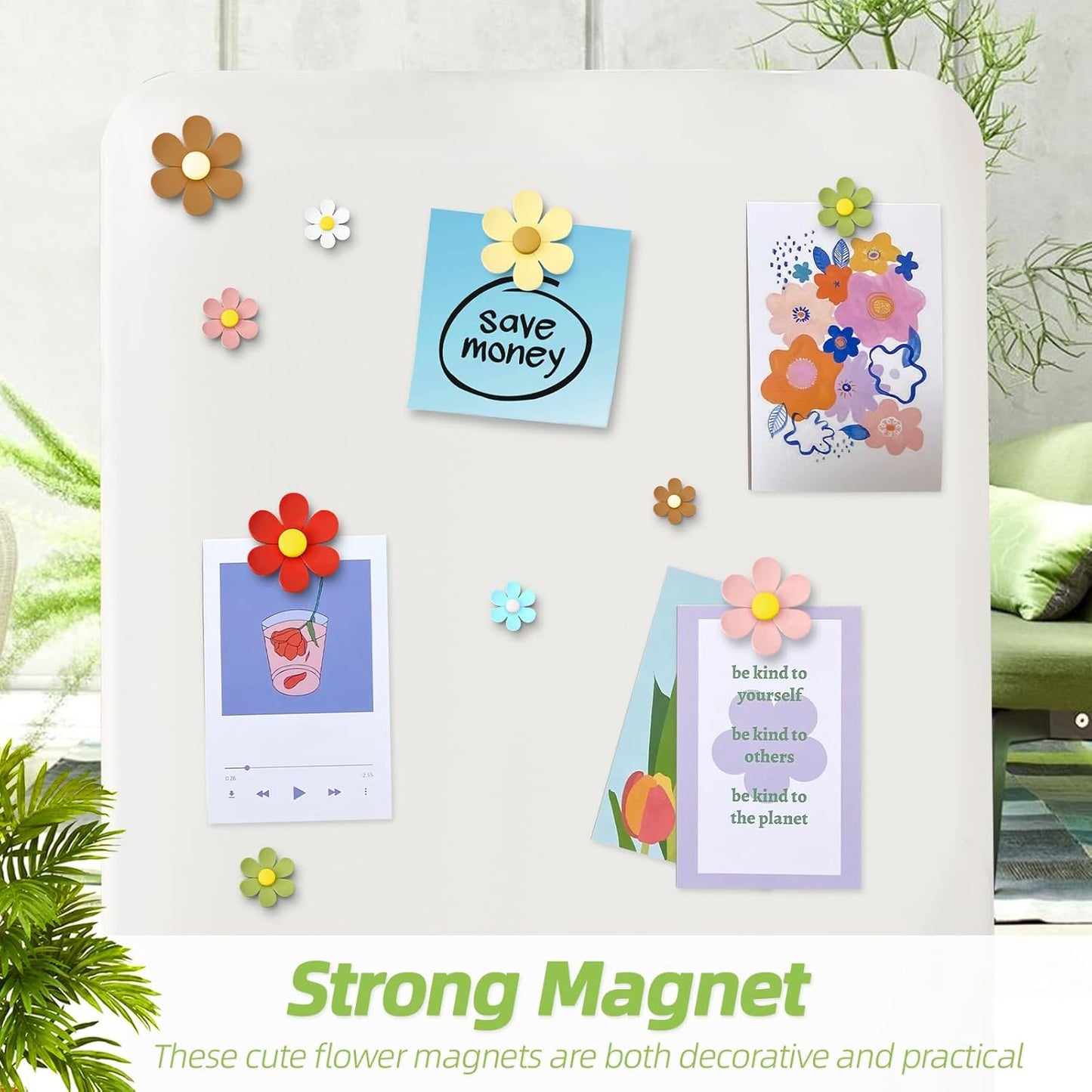 Qualsen Medium Flower Magnets for Whiteboard & Fridge – 12 Pcs Cute 3D Decorative Refrigerator Magnets for Locker, Kitchen, Office （26mm）