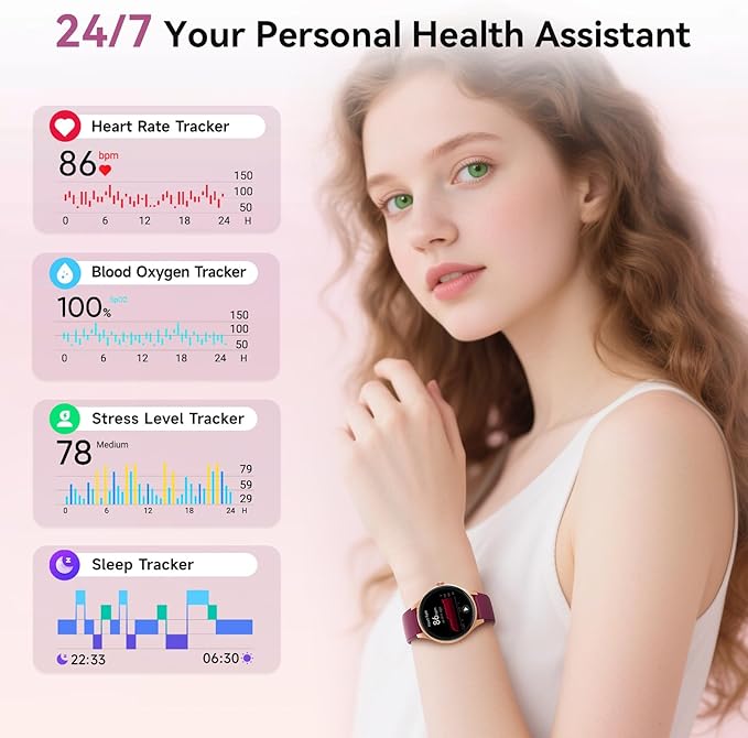 Smart Watches for Women/Men, 1.27" HD Smartwatch Fitness Tracker with Bluetooth Calls (Make/Answer), Heart Rate/SpO2/Sleep Monitor, 12 Days Battery, IP68 Waterproof - Purple
