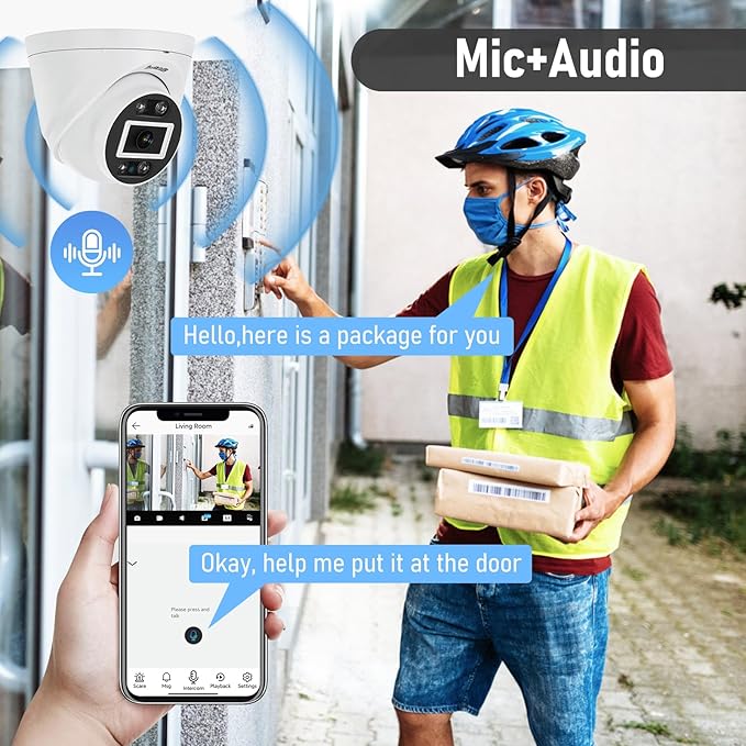 JideTech 5MP PoE Turret Security Camera Outdoor/Indoor, Human Detection, Two-Way Audio, Smart Color Night Vision, 110° Wide Angle 2.8mm Lens, IP66 Weatherproof, MicroSD Recording