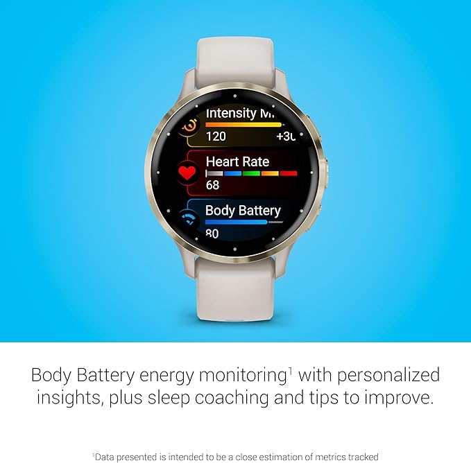 Garmin Venu 3S Running GPS Smartwatch with AMOLED Display, Advanced Health, Fitness Features, Up to 14 Day Battery Life with Signature Series Modern Power Stand | Soft Gold with Ivory Silicone Band