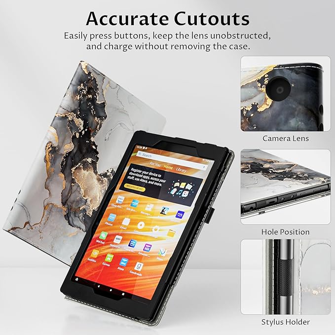 VORI Case for All-New Amazon Kindle Fire HD 10 Tablet (13th/11th Generation 2023/2021 Release) and Fire HD 10 Plus - Slim Folding Stand Folio Cover with Auto Wake/Sleep & Hand Strap, Cloudy Marble