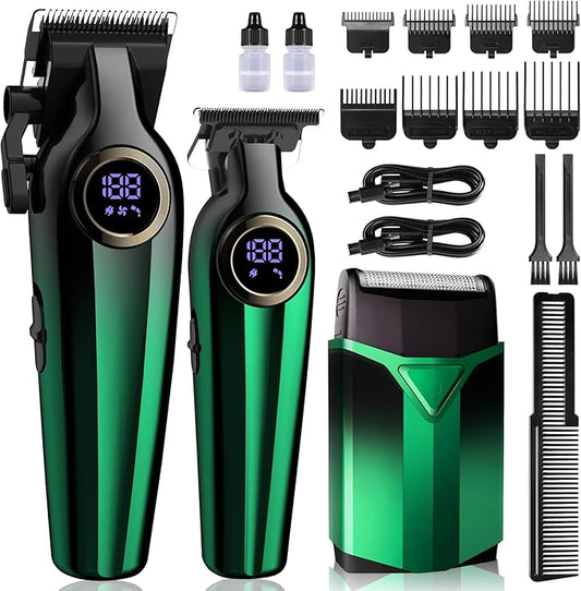 BILLAR Hair Clippers for Men with Beard Trimmer, Professional Clippers & Beard Trimmers Set, Electric Razor Shavers for Men, Cordless Men’s Grooming Kit for Nose, Face, Hair (Green)