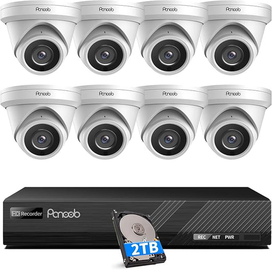 4K PoE Security Camera System, 8X 8MP Outdoor Indoor Dome Cameras, AI Human/Vehicle Detection, Built-in Mic, Remote Access, 4K 8CH NVR with 2TB HDD, PD93A0808-8M-1
