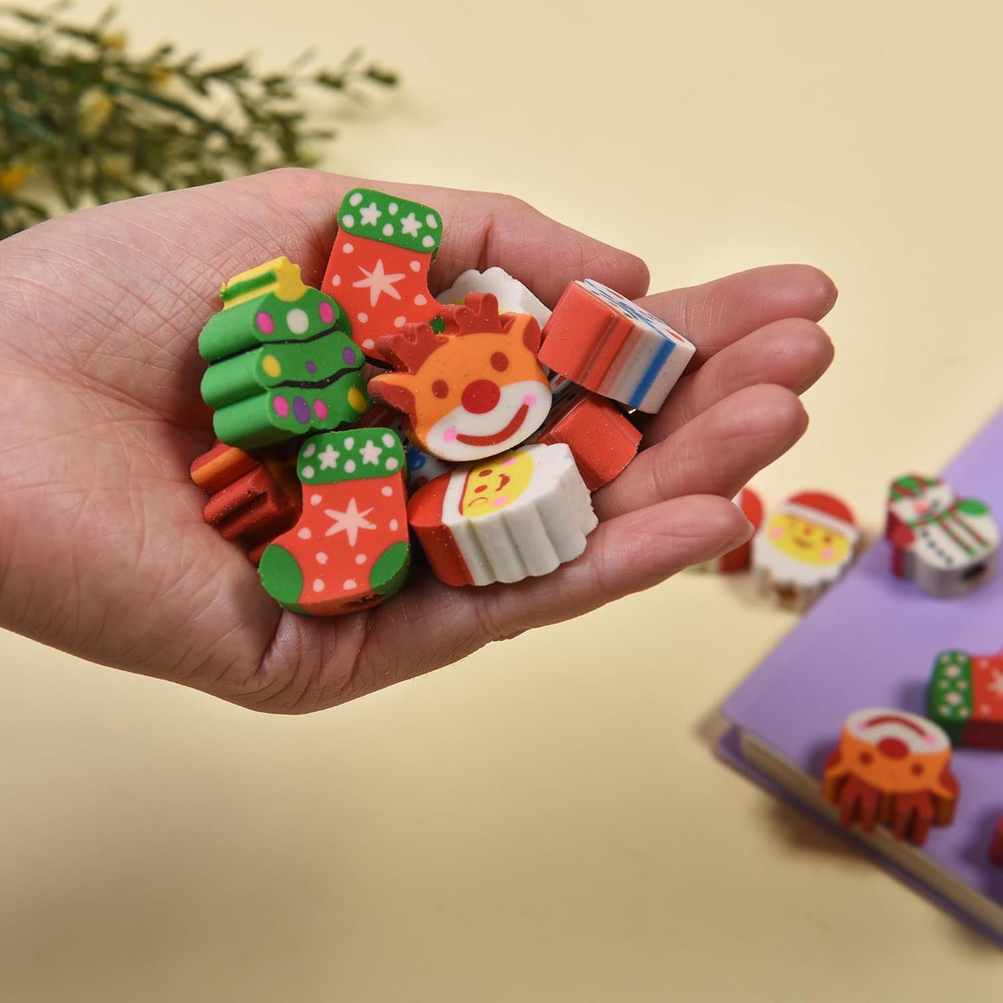 42Pcs Christmas Eraser Toppers for Kids Boys Girls, Mini Christmas Eraser Tops Bulk for Stockings Stuffers