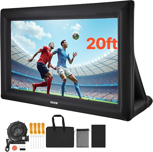VEVOR 20FT Inflatable Projector Screen, Inflatable Movie Screen Outdoor with 250W Air Blower Projector Screen Oxford Fabric Material Blow Up Screen for Outdoor Backyard, Home Theater, Theme Party