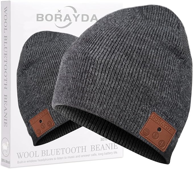 Merino Bluetooth Beanie, Bluetooth 5.2 Wool Hat HD Stereo,30 Hours Play time,Built-in Microphone, Men's/Women's Christmas Electronic Gift (Charcoal)