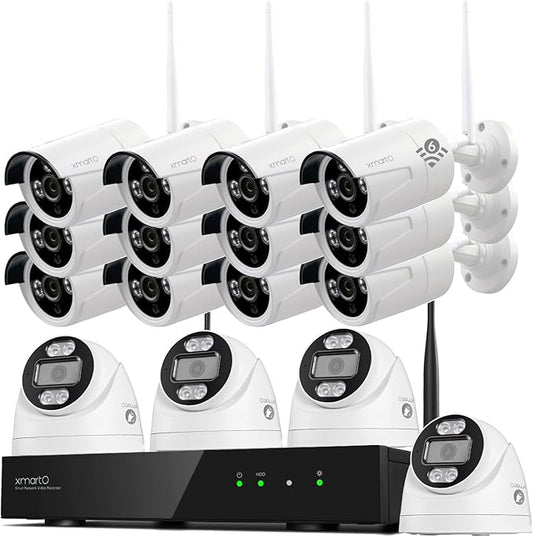 xmartO 16CH 16 Pcs Home Security Camera Kit, 4 * 2K HD Dome Camera and 12 * 2K 3MP Super HD WiFi Home Security Camera, 2-Way Audio, Night Vision, 24/7 Surveillance Camera, No Monthly Fee