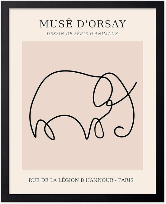 Poster Master Vintage Poster - Retro One Line Elephant Drawing Print - Elephant Art - Minimal Gift for Men, Women, Animal Lover - Abstract Wall Decor for Home, Office, 24x32 Unframed Wall Art
