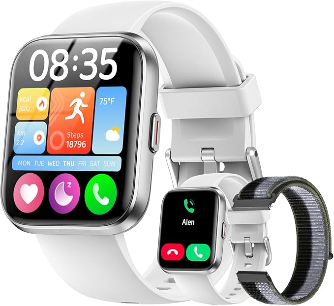 Smart Watches for Women Men, 1.85" Screen Smartwatch Compatible iPhone Android Phone Answer/Make Call, 24/7 SpO2 Sleep Heart Rate Monitor,3ATM Waterproof, Fitness Traker 120+Sport ( 2 Bands Included)