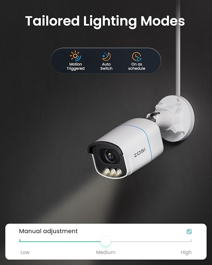 ZOSI C186 5MP 3K Aurora Lux True Color Night Vision PoE IP Security Camera, Smart Person/Vehicle Alerts for Outdoor Indoor Surveillance, Light & Siren Alarms, Two-Way Talk, with Our NVR or PoE Switch