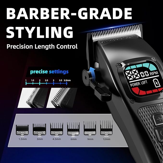 Ufree Professional Hair Clippers for Men, Barber-Grade Cordless Clipper & Trimmer Set with LCD Display & Long Lasting Power, Hair Cutting Tools for Home Haircuts, Fading, Beard Trimming