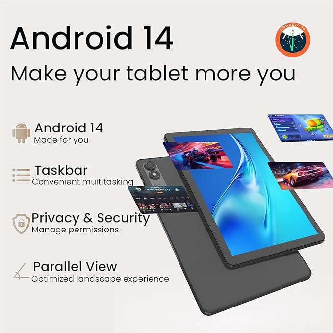 Android 14 Tablet,10 inch Tablets, Octa Core CPU, 10GB+64GB+512GB Expansion, Wi-Fi6, 6000mAh Battery Tablet PC, Dual Camera, 1280x800 Display Screen, Widevine L1 Google Kids Space