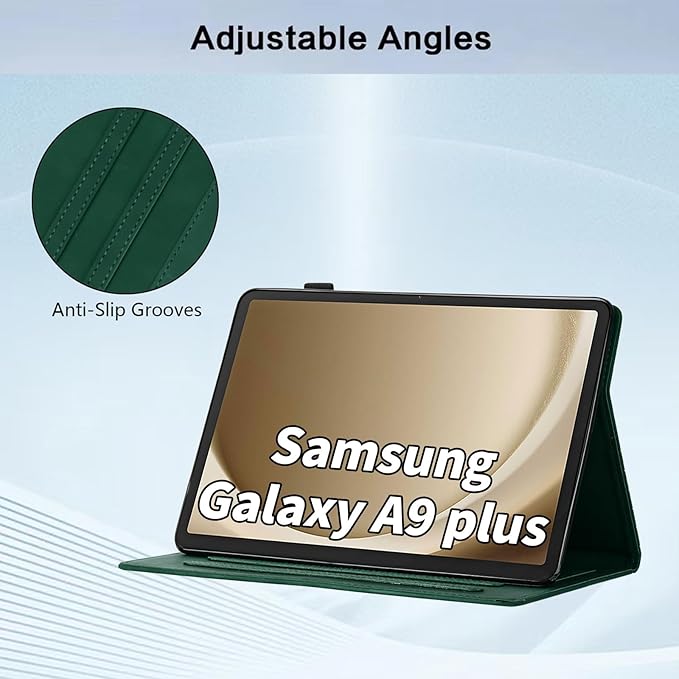 Case for Samsung Galaxy Tab A9 Plus/A9+ 5G 11 Inch 2023 Model (SM-X210/X216/X218), Multi-Angle Viewing Smart Stand with Pocket Auto Wake/Sleep PU Leather Tablet Cases Flip Folio Cover Green
