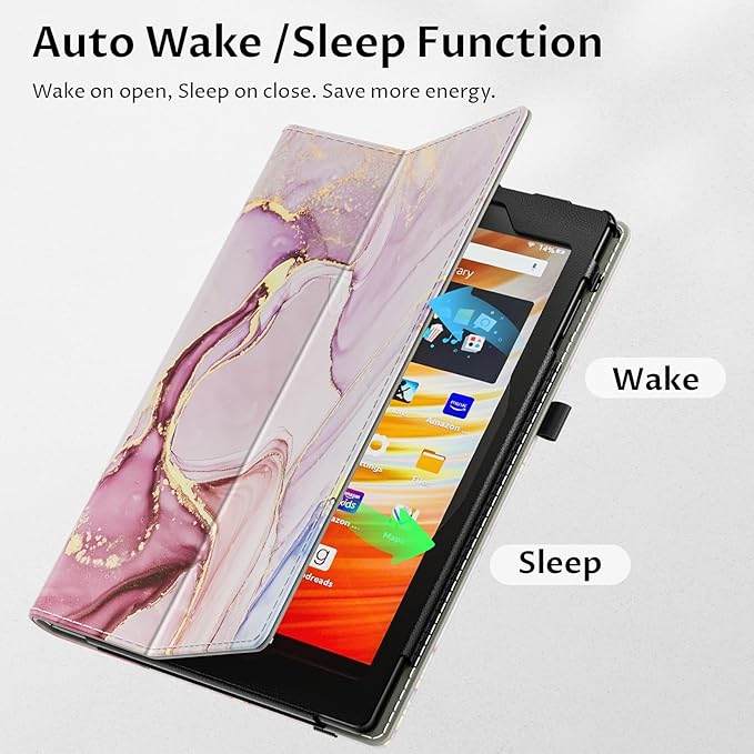 VORI Case for All-New Amazon Kindle Fire HD 10 Tablet (13th/11th Generation 2023/2021 Release) and Fire HD 10 Plus 10.1" - Slim Folding Stand Folio Cover with Auto Wake/Sleep & Hand Strap, Rose Swirl
