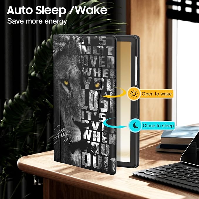 OKP Case for Samsug Galaxy Tab A9+ Plus 11 inch 2024(SM-X210/X216/X218), PU Leather Folio Cover with Multi-Angle Stand//Pen Holder, Auto Wake/Sleep Case for Galaxy A9+ 11" Tablet (Lion)