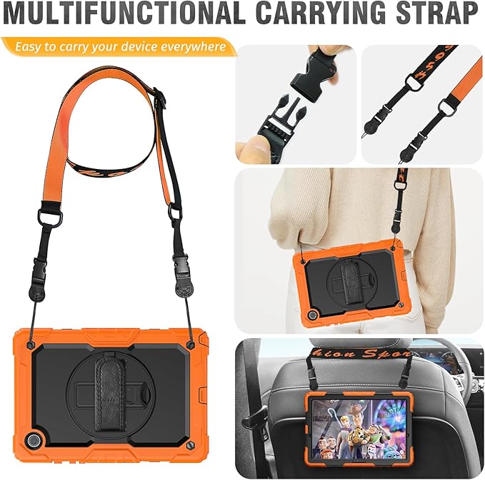 HXCASEAC Case for Samsung Galaxy Tab A7 Lite, Protective with Screen Protector/Hand Strap/Pen Holder, Sturdy A7 Lite Tablet Case, SM-T220 SM-T225 SM-T227, Orange