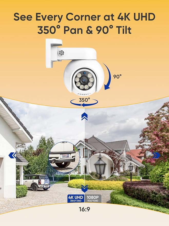 SANNCE 4K 8MP PoE IP Dome Camera with Microphone/Audio, PT Security Camera Outdoor Night Vision 100ft Waterproof IP66 Indoor Wide Angle 2.8mm 24/7 Recording