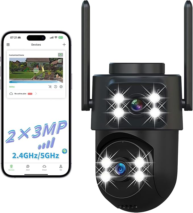Dual-Lens Smart Indoor Outdoor Camera, 2K-3MP HD 5G WiFi, 360° AI Motion Tracking, IP65 Weatherproof, Color Night Vision, 24/7 Recording, 2-Way Audio, Baby/Nanny Cam (No Card Included)